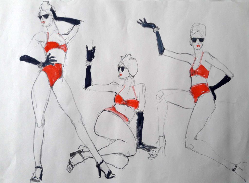 1950s Life Drawing, online session. 5-minute poses in water soluble graphite and ink (model: Ami Benton)