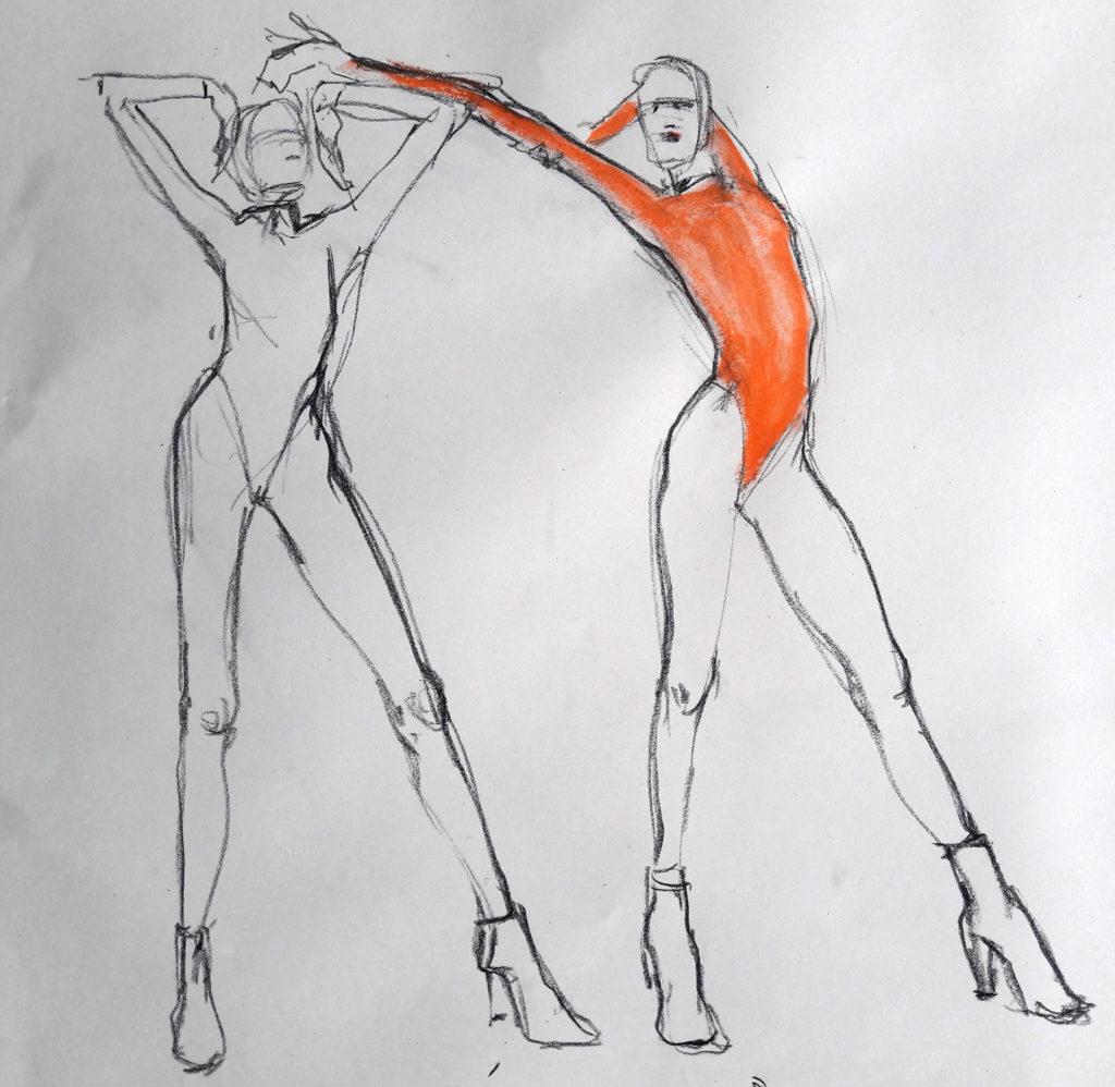 Studio 54 online session. 2-minute poses in graphite, charcoal, ink and pastel. (Model: Ami Benton)