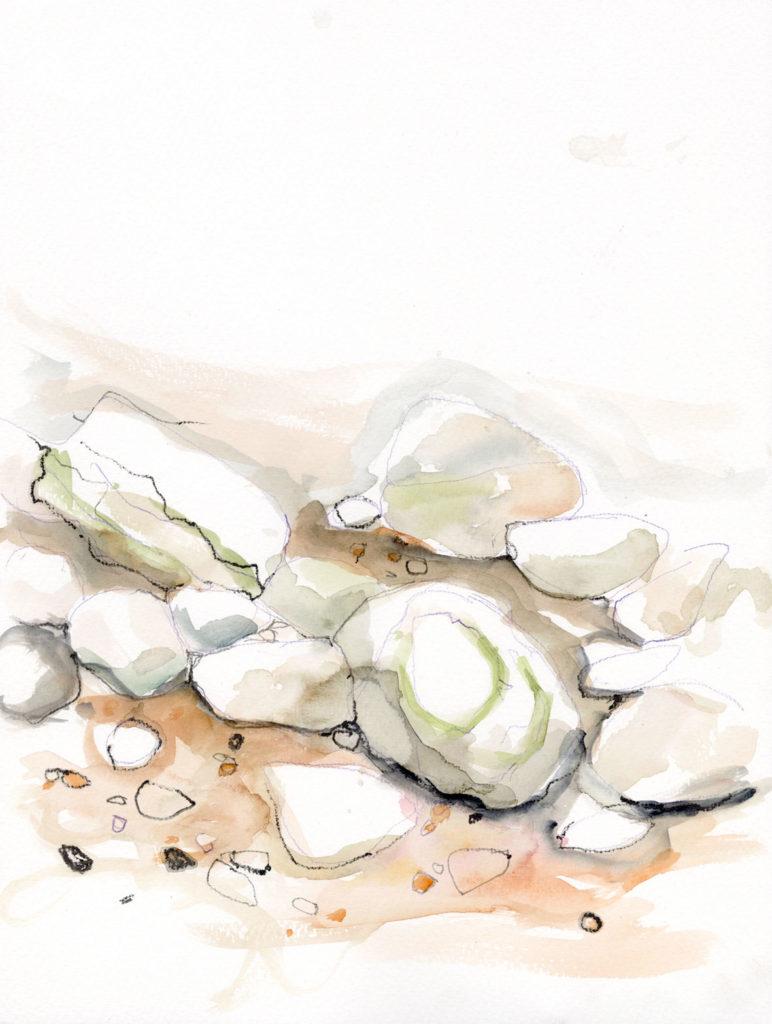 Chalk Stones, Thornwick Bay. En plein air work on paper.