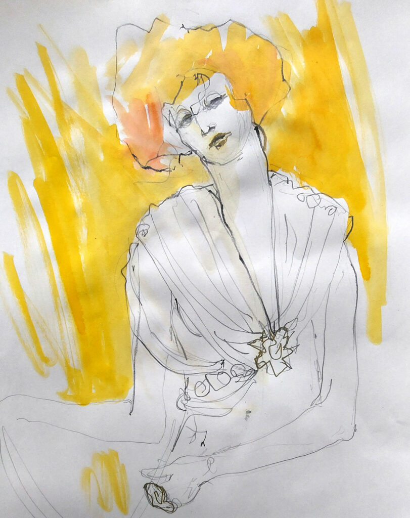 Klimt inspired Drawing Cabaret Couture online session (Model: Janet Mayer sets and direction Mathew Lawrence Fashion: Genieve Couture and We Are Fep) 10-minute pose