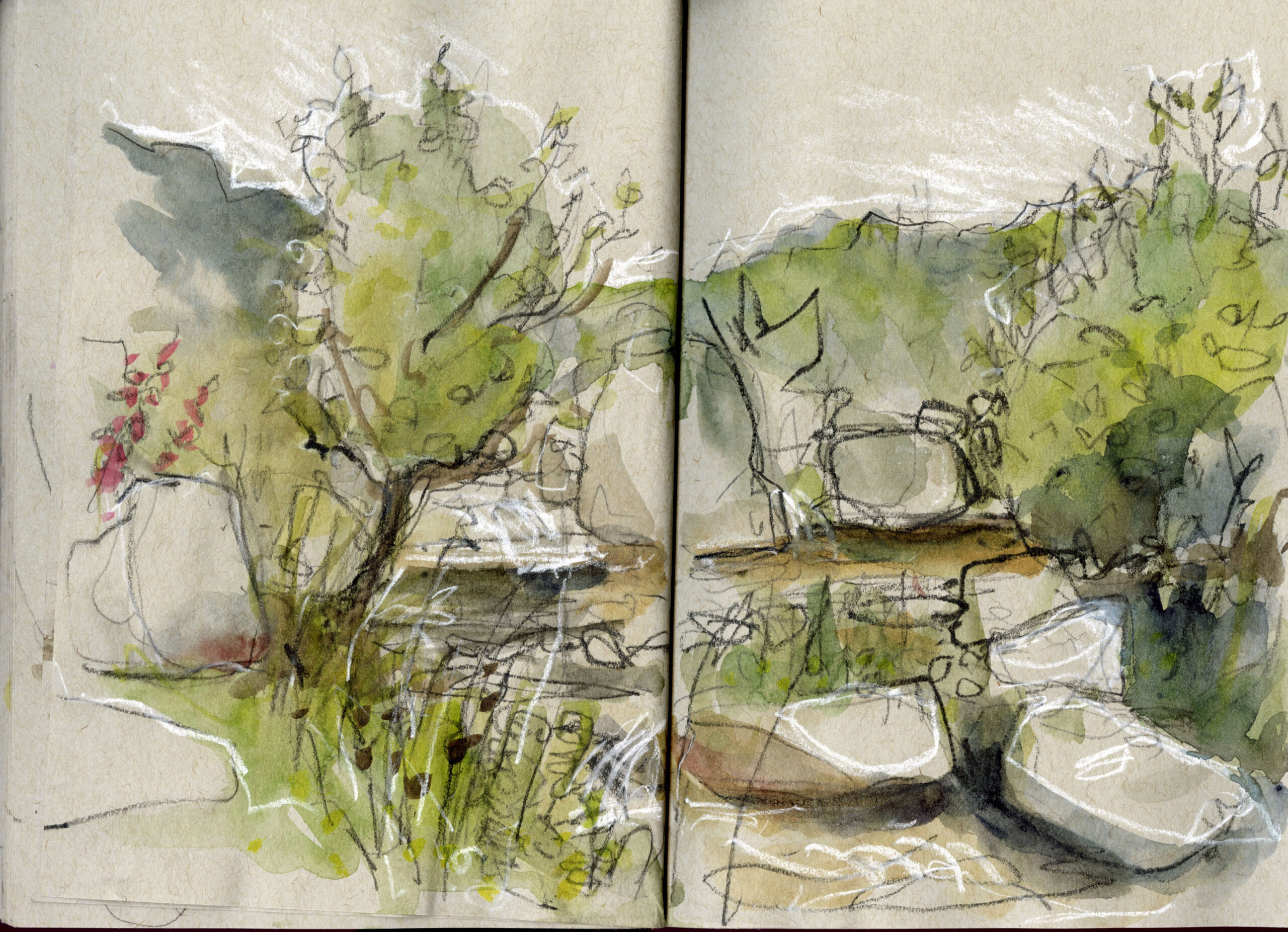 Sketchbook study of a moorland river