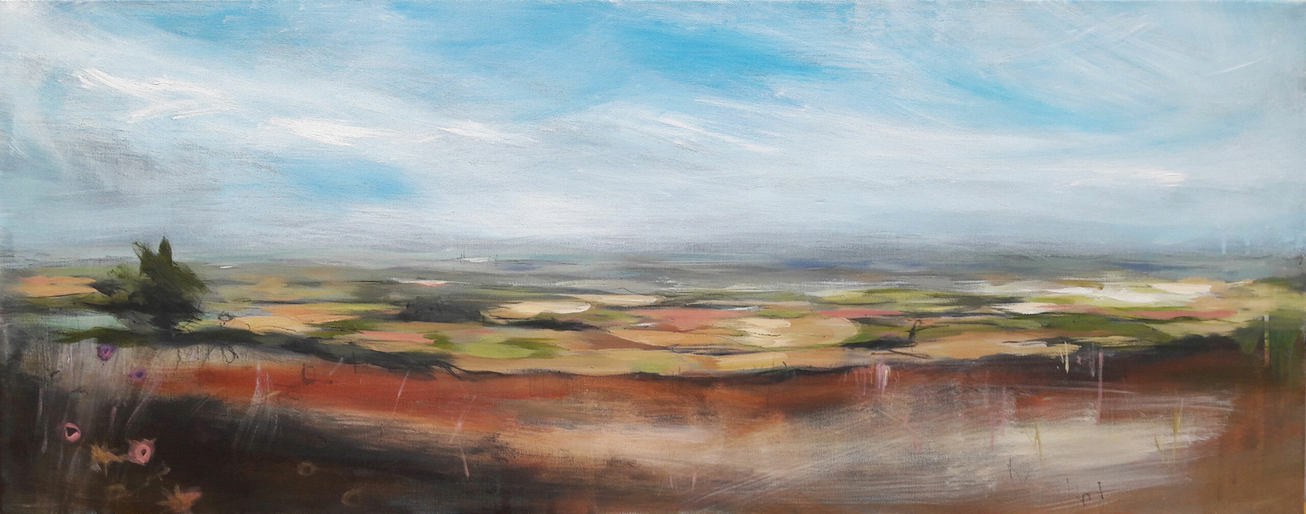 August: Garrowby Hill. Plein air acrylic on canvas