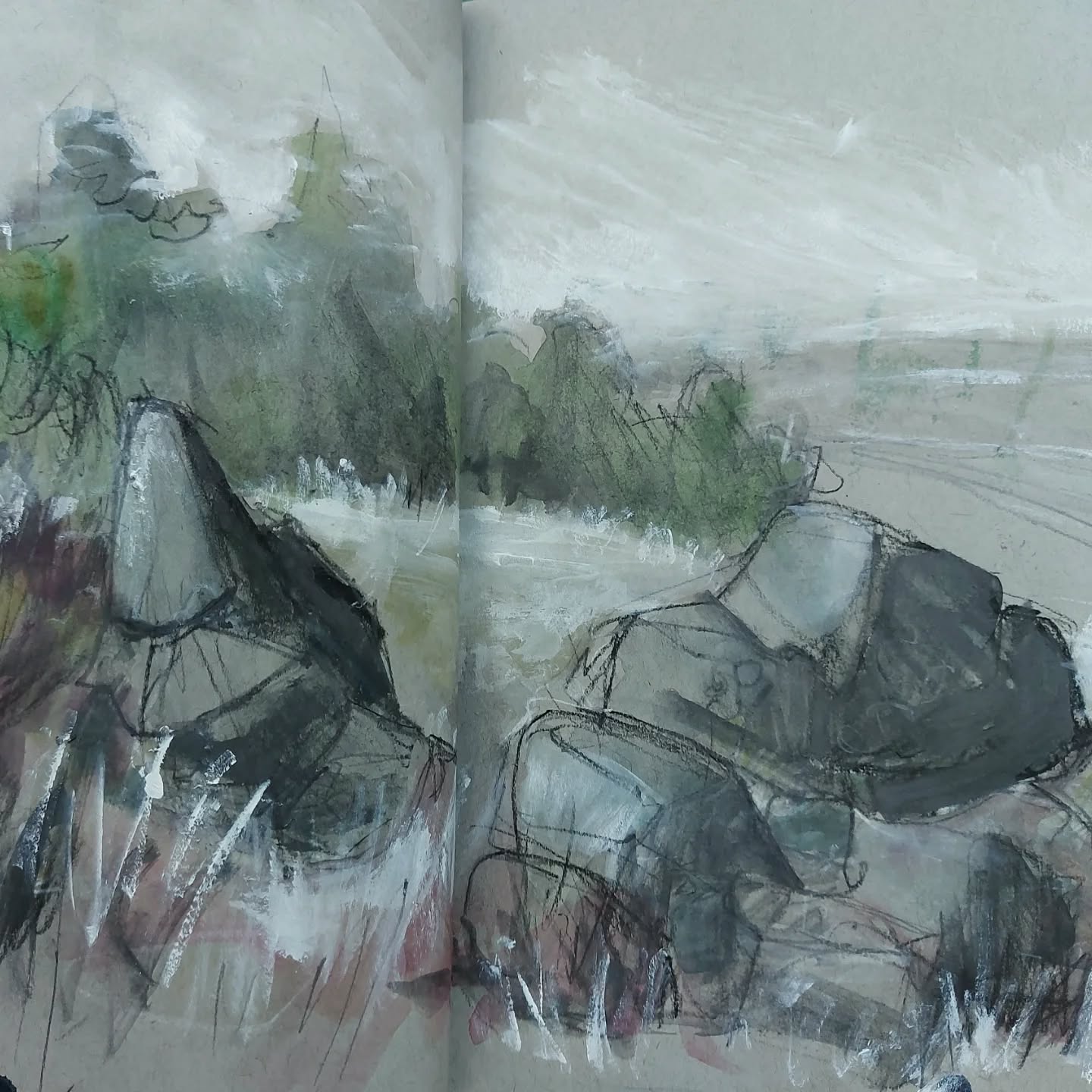 'Towards Ilkley'. Charcoal, ink and acrylic