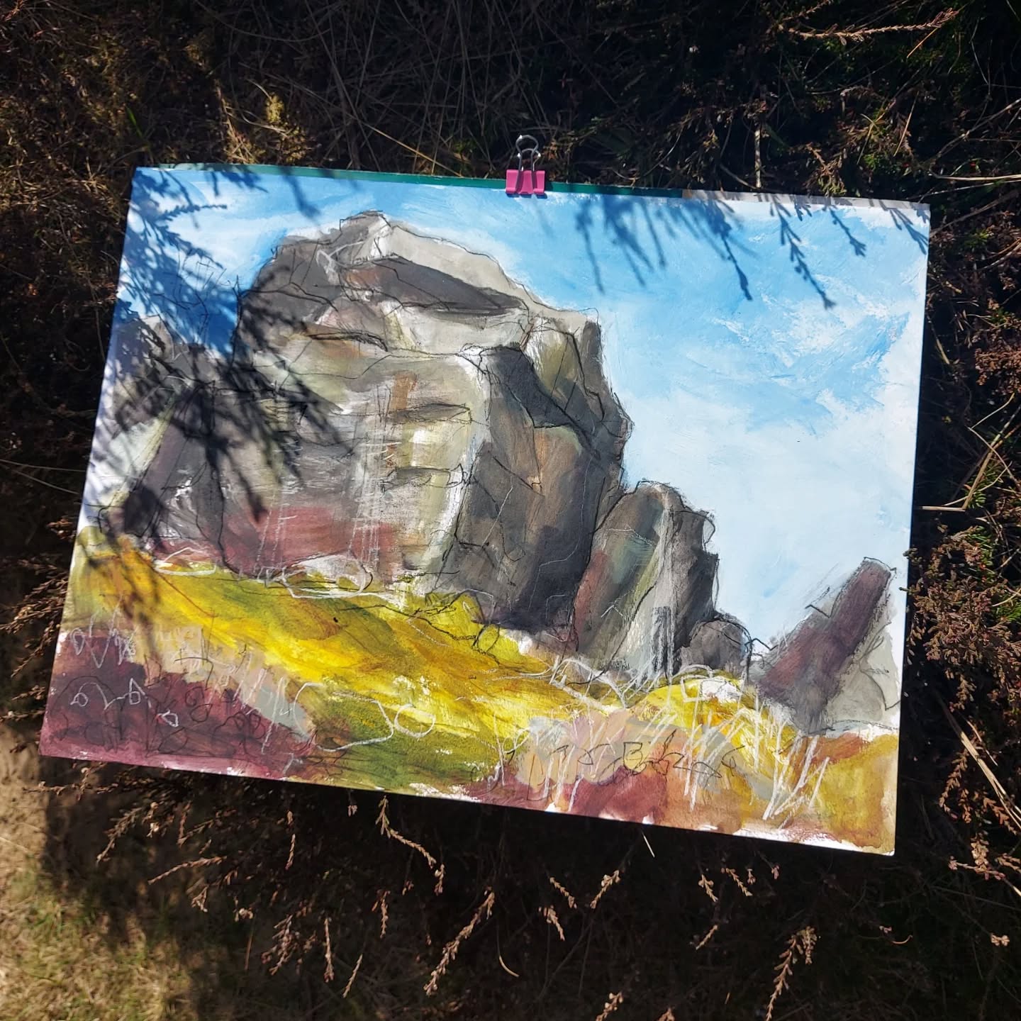 'Calf' A3, acrylic, charcoal and chalk. Cow and Calf, Ilkley
